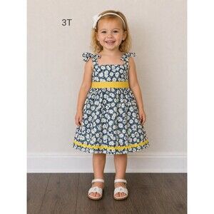 Handmade Toddler Girls Daisy Sundress 2T 3T Blue Floral Tie Shoulder EUC